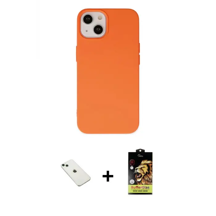 ieg™ iPhone 14 Kılıf Ahenk Serisi - Siyah Buffer Cam Ekran Koruyucu + Diamond Kamera Lens - YL