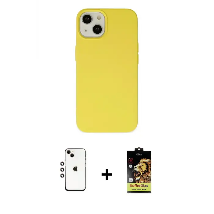 ieg™ iPhone 14 Kılıf Ahenk Serisi - Siyah Buffer Cam Ekran Koruyucu + Shine Kamera Lens - GI