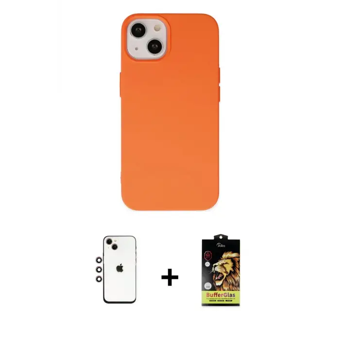 ieg™ iPhone 14 Kılıf Ahenk Serisi - Siyah Buffer Cam Ekran Koruyucu + Shine Kamera Lens - GI