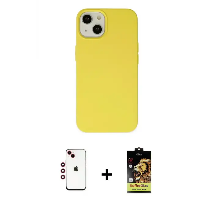 ieg™ iPhone 14 Kılıf Ahenk Serisi - Siyah Buffer Cam Ekran Koruyucu + Shine Kamera Lens - KI