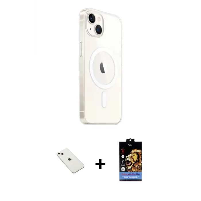 ieg™ iPhone 14 Kılıf Ahenk Yansıma Prime - Siyah Buffer Hayalet Cam Ekran Koruyucu + Diamond Kamera Lens - PE