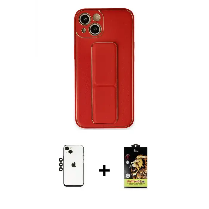 ieg™ iPhone 14 Kılıf Akış Doku - Siyah Buffer Cam Ekran Koruyucu + Shine Kamera Lens - SH