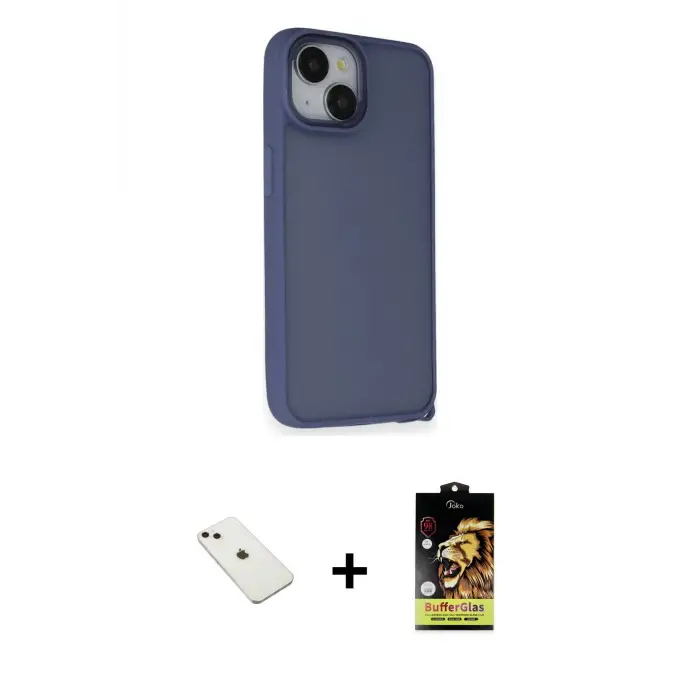 ieg™ iPhone 14 Kılıf Atlas Form - Siyah Buffer Cam Ekran Koruyucu + Diamond Kamera Lens - PE