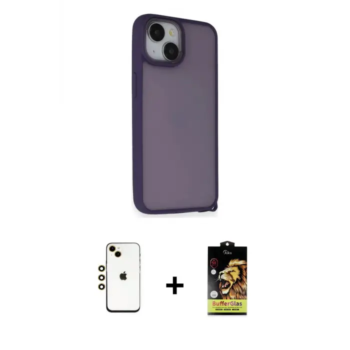 ieg™ iPhone 14 Kılıf Atlas Form - Siyah Buffer Cam Ekran Koruyucu + Shine Kamera Lens - GD