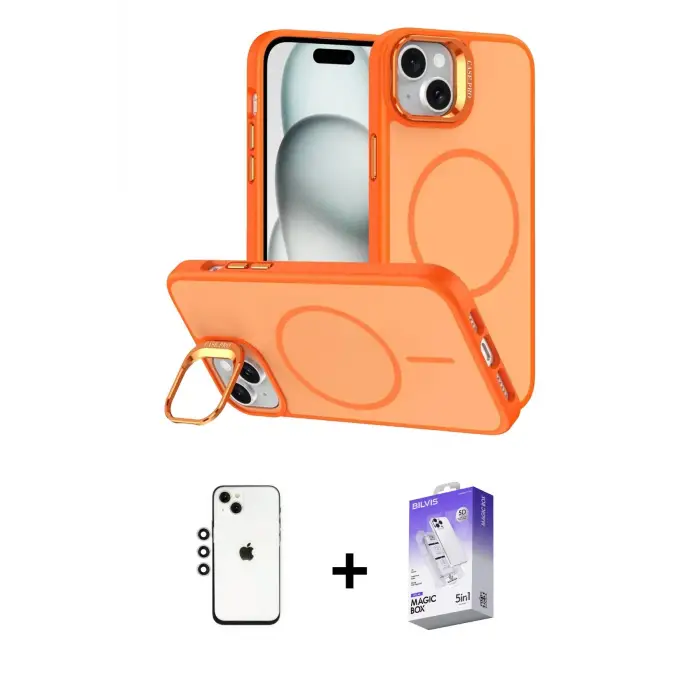 ieg™ iPhone 14 Kılıf Çekirdek Klasik - Siyah Bilvis 5in1 3D Magic Cam Ekran Koruyucu + Shine Kamera Lens - GS