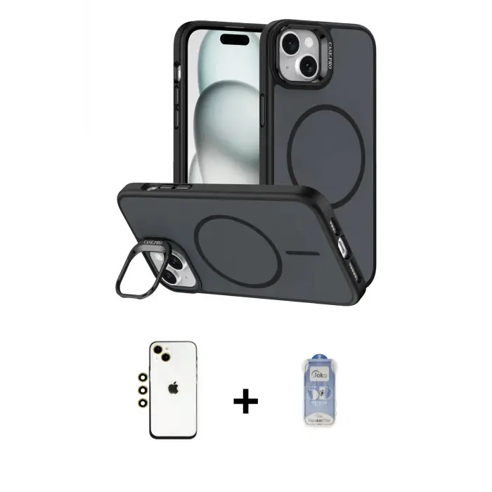 ieg™ iPhone 14 Kılıf Çekirdek Klasik - Siyah Joko Magic 5D Cam + Shine Kamera Lens - GD