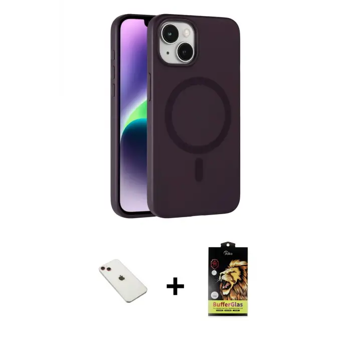 ieg™ iPhone 14 Kılıf Çekirdek Modern Prime - Siyah Buffer Cam Ekran Koruyucu + Diamond Kamera Lens - KI
