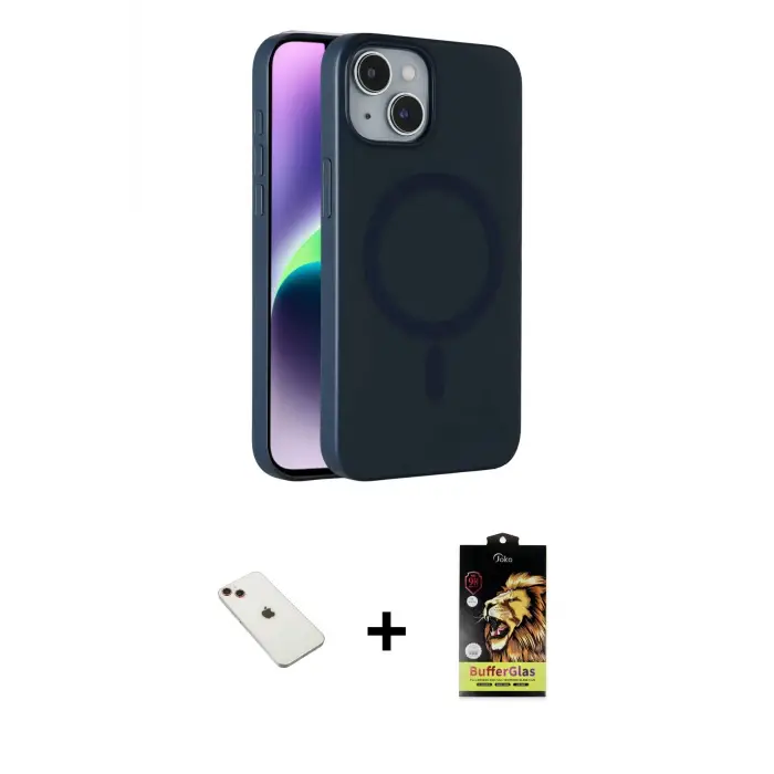 ieg™ iPhone 14 Kılıf Çekirdek Modern Prime - Siyah Buffer Cam Ekran Koruyucu + Diamond Kamera Lens - KI