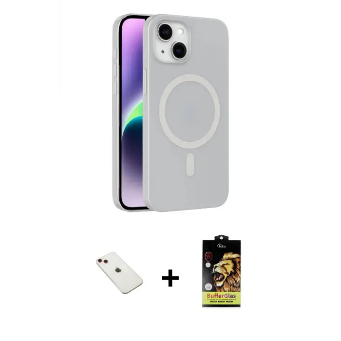 ieg™ iPhone 14 Kılıf Çekirdek Modern Prime - Siyah Buffer Cam Ekran Koruyucu + Diamond Kamera Lens - KI
