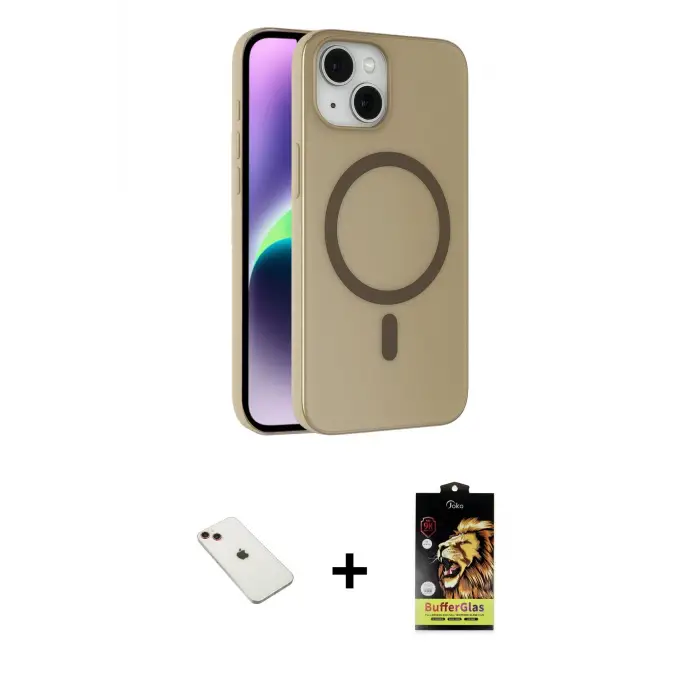 ieg™ iPhone 14 Kılıf Çekirdek Modern Prime - Siyah Buffer Cam Ekran Koruyucu + Diamond Kamera Lens - KI