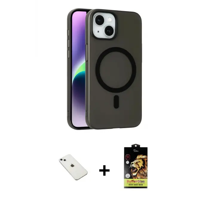 ieg™ iPhone 14 Kılıf Çekirdek Modern Prime - Siyah Buffer Cam Ekran Koruyucu + Diamond Kamera Lens - SABE