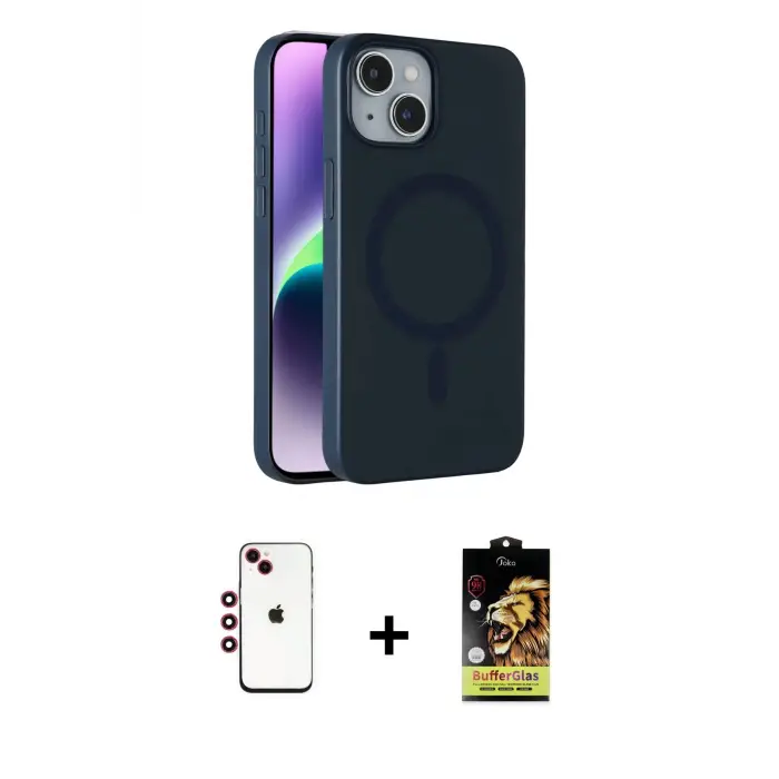 ieg™ iPhone 14 Kılıf Çekirdek Modern Prime - Siyah Buffer Cam Ekran Koruyucu + Shine Kamera Lens - KI
