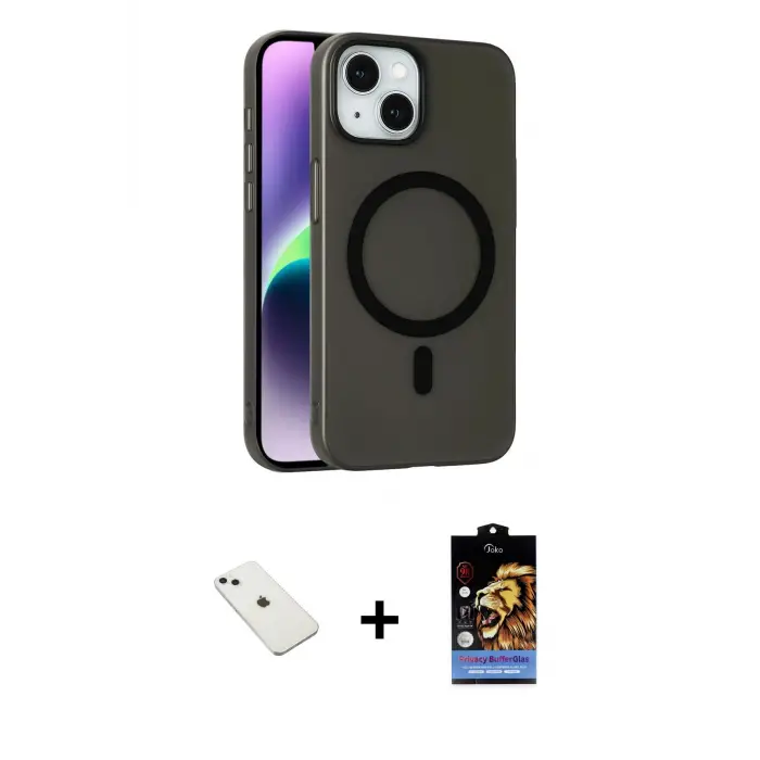 ieg™ iPhone 14 Kılıf Çekirdek Modern Prime - Siyah Buffer Hayalet Cam Ekran Koruyucu + Diamond Kamera Lens - SABE