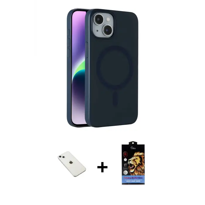 ieg™ iPhone 14 Kılıf Çekirdek Modern Prime - Siyah Buffer Hayalet Cam Ekran Koruyucu + Diamond Kamera Lens - SABE