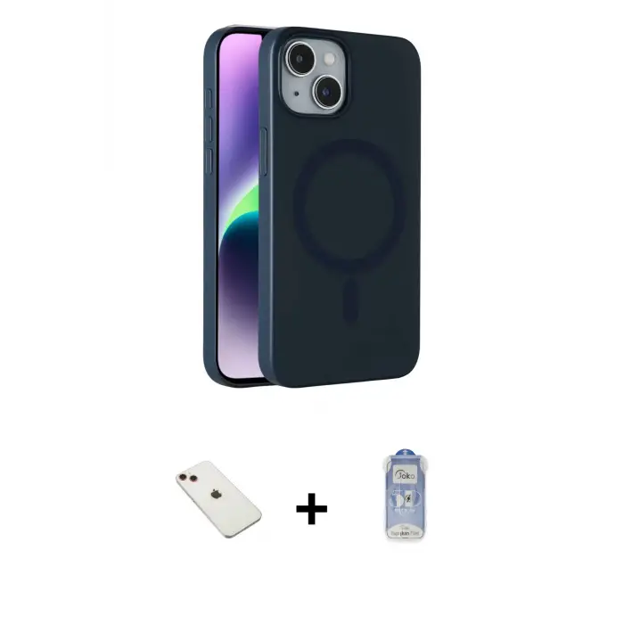 ieg™ iPhone 14 Kılıf Çekirdek Modern Prime - Siyah Joko Magic 5D Cam + Diamond Kamera Lens - KI