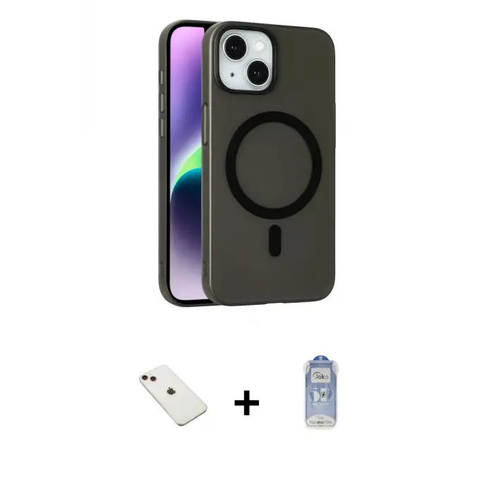 ieg™ iPhone 14 Kılıf Çekirdek Modern Prime - Siyah Joko Magic 5D Cam + Diamond Kamera Lens - KI