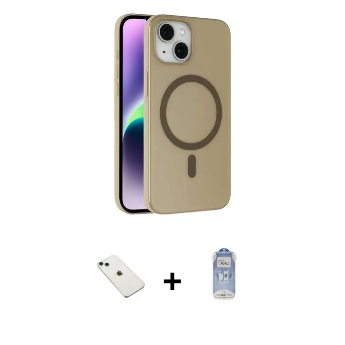 ieg™ iPhone 14 Kılıf Çekirdek Modern Prime - Siyah Joko Magic 5D Cam + Diamond Kamera Lens - YL