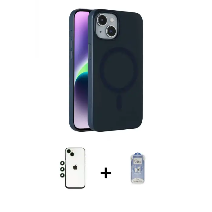 ieg™ iPhone 14 Kılıf Çekirdek Modern Prime - Siyah Joko Magic 5D Cam + Shine Kamera Lens - YL