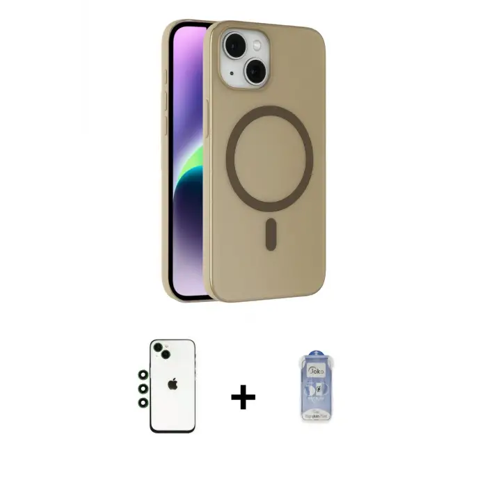 ieg™ iPhone 14 Kılıf Çekirdek Modern Prime - Siyah Joko Magic 5D Cam + Shine Kamera Lens - YL