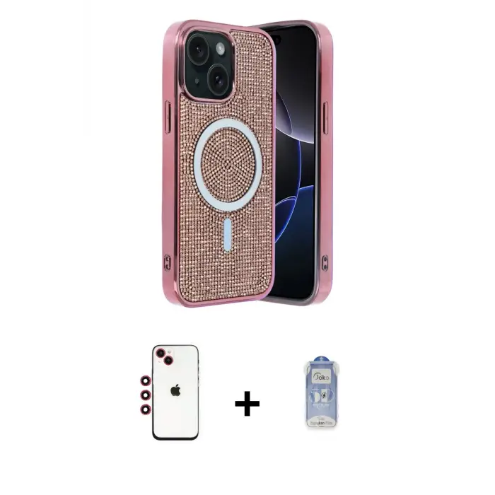 ieg™ iPhone 14 Kılıf Eksen Çizgi - Siyah Joko Magic 5D Cam + Shine Kamera Lens - KI