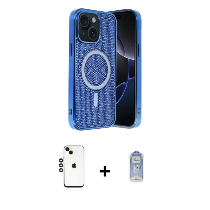 ieg™ iPhone 14 Kılıf Eksen Çizgi - Siyah Joko Magic 5D Cam + Shine Kamera Lens - SH