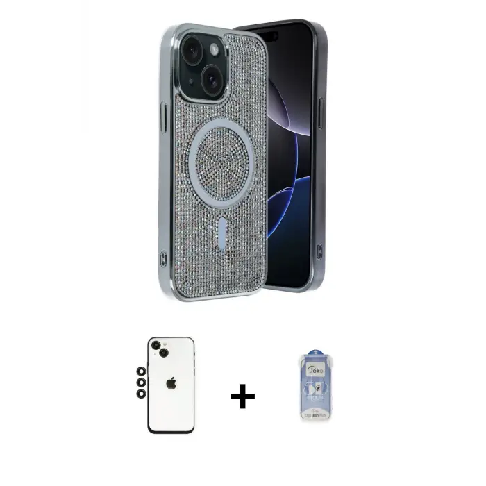 ieg™ iPhone 14 Kılıf Eksen Çizgi - Siyah Joko Magic 5D Cam + Shine Kamera Lens - SH