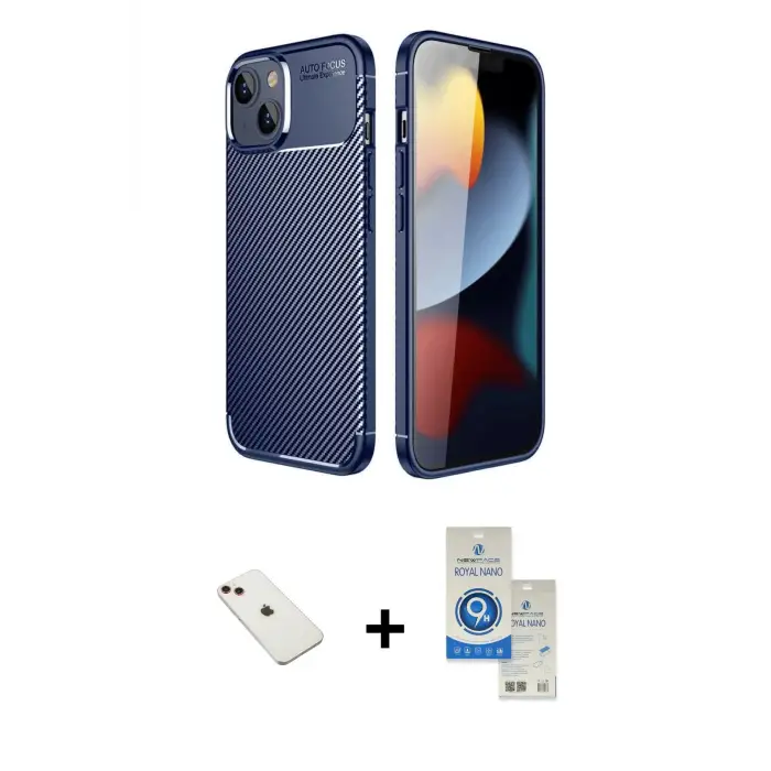ieg™ iPhone 14 Kılıf Eksen Form Prime - Şeffaf Royal Nano Ekran Koruyucu + Diamond Kamera Lens - KI