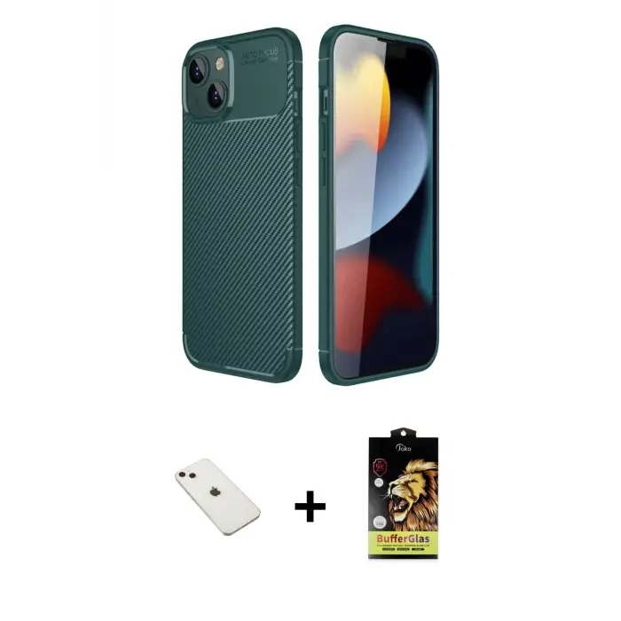 ieg™ iPhone 14 Kılıf Eksen Form Prime - Siyah Buffer Cam Ekran Koruyucu + Diamond Kamera Lens - PE