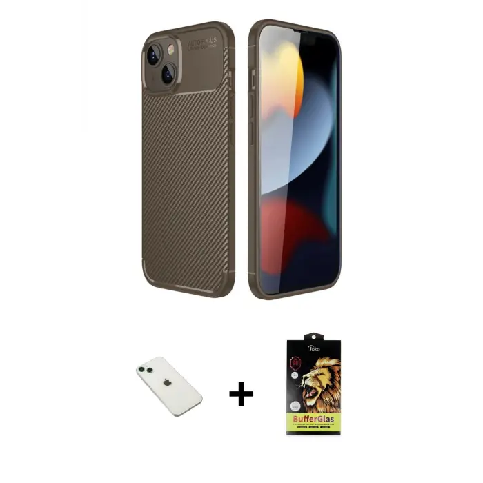 ieg™ iPhone 14 Kılıf Eksen Form Prime - Siyah Buffer Cam Ekran Koruyucu + Diamond Kamera Lens - YL