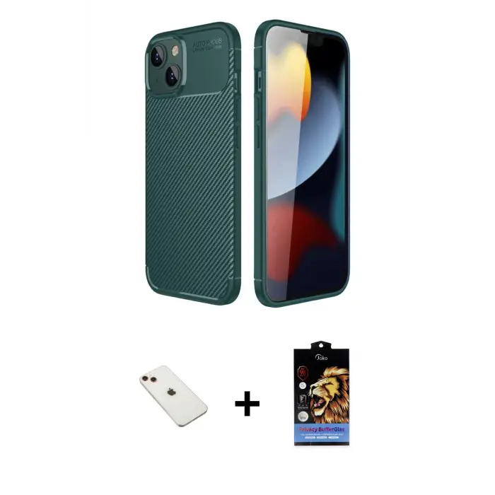 ieg™ iPhone 14 Kılıf Eksen Form Prime - Siyah Buffer Hayalet Cam Ekran Koruyucu + Diamond Kamera Lens - KI