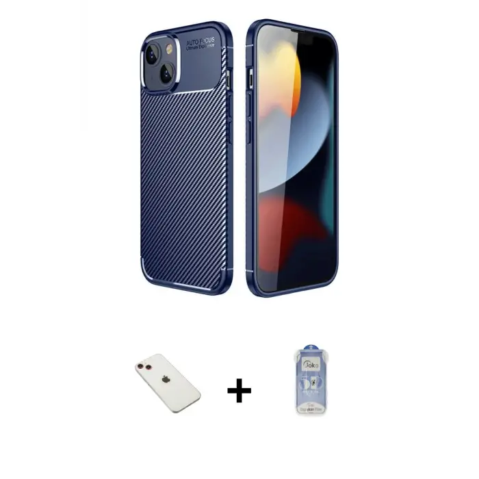 ieg™ iPhone 14 Kılıf Eksen Form Prime - Siyah Joko Magic 5D Cam + Diamond Kamera Lens - KI