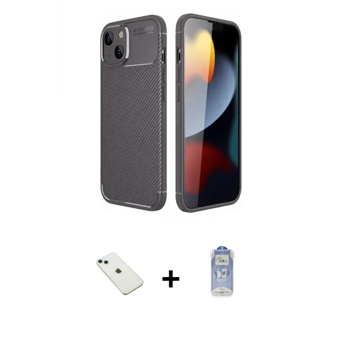 ieg™ iPhone 14 Kılıf Eksen Form Prime - Siyah Joko Magic 5D Cam + Diamond Kamera Lens - YL