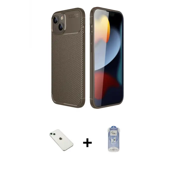 ieg™ iPhone 14 Kılıf Eksen Form Prime - Siyah Joko Magic 5D Cam + Diamond Kamera Lens - YL