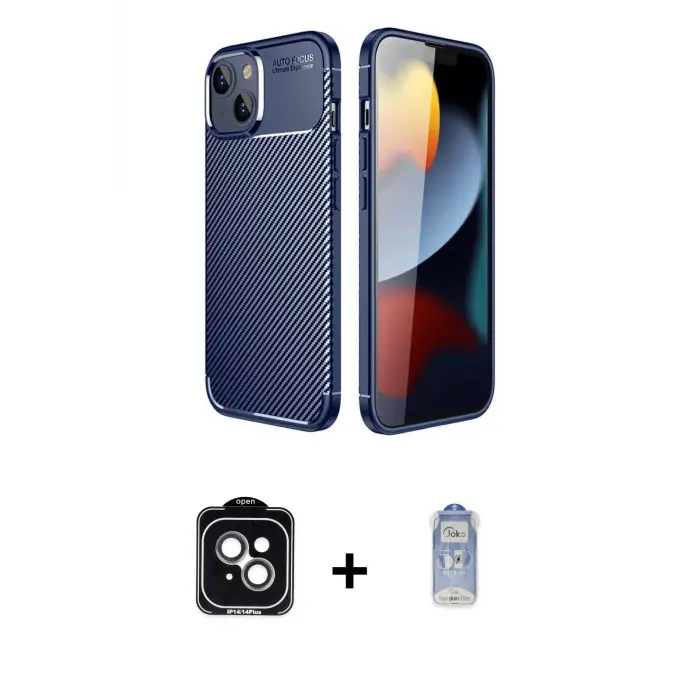 ieg™ iPhone 14 Kılıf Eksen Form Prime - Siyah Joko Magic 5D Cam + PVD Metal Kamera Lens - YL