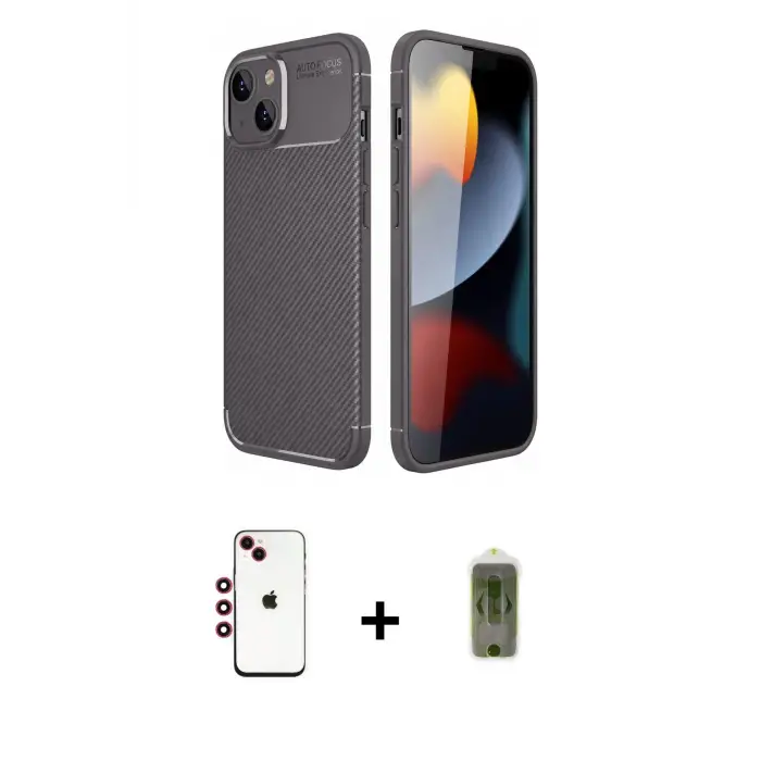 ieg™ iPhone 14 Kılıf Eksen Form Prime - Siyah Joko Magic 5D Hayalet Cam + Shine Kamera Lens - KI