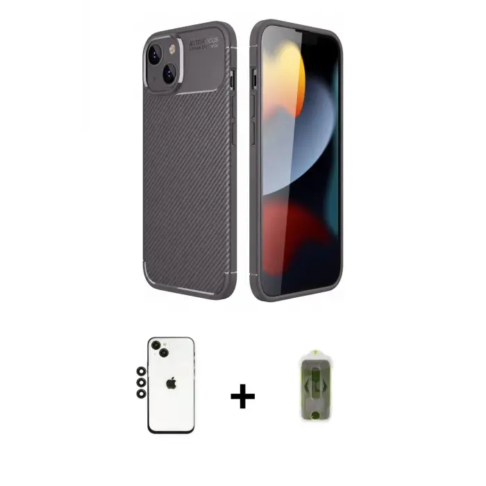 ieg™ iPhone 14 Kılıf Eksen Form Prime - Siyah Joko Magic 5D Hayalet Cam + Shine Kamera Lens - SH