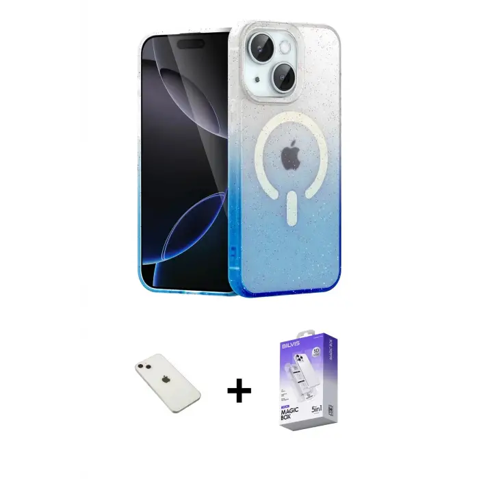 ieg™ iPhone 14 Kılıf Eksen Minimal Özel Seri - Siyah Bilvis 5in1 3D Magic Cam Ekran Koruyucu + Diamond Kamera Lens - PE