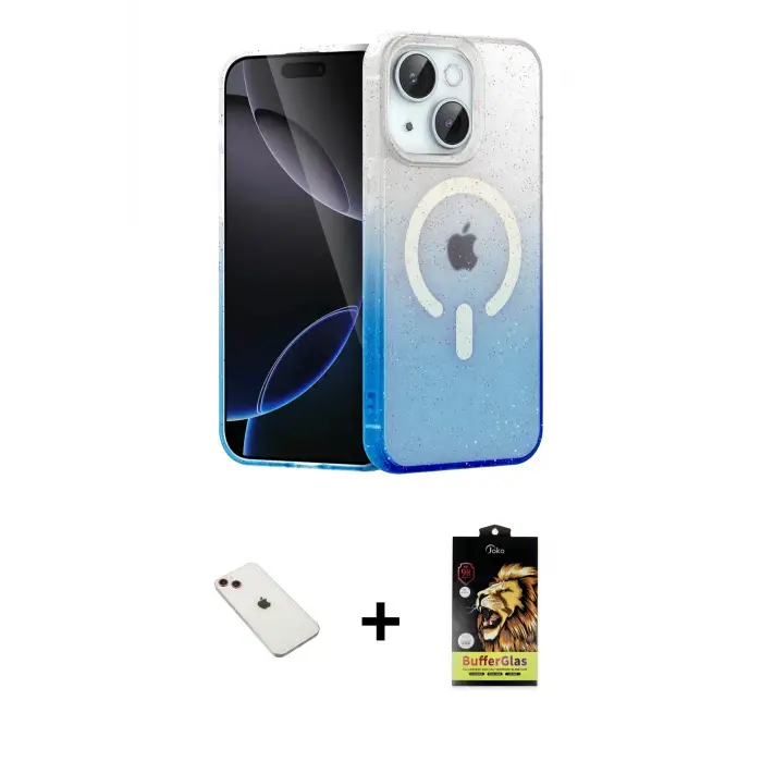 ieg™ iPhone 14 Kılıf Eksen Minimal Özel Seri - Siyah Buffer Cam Ekran Koruyucu + Diamond Kamera Lens - KI