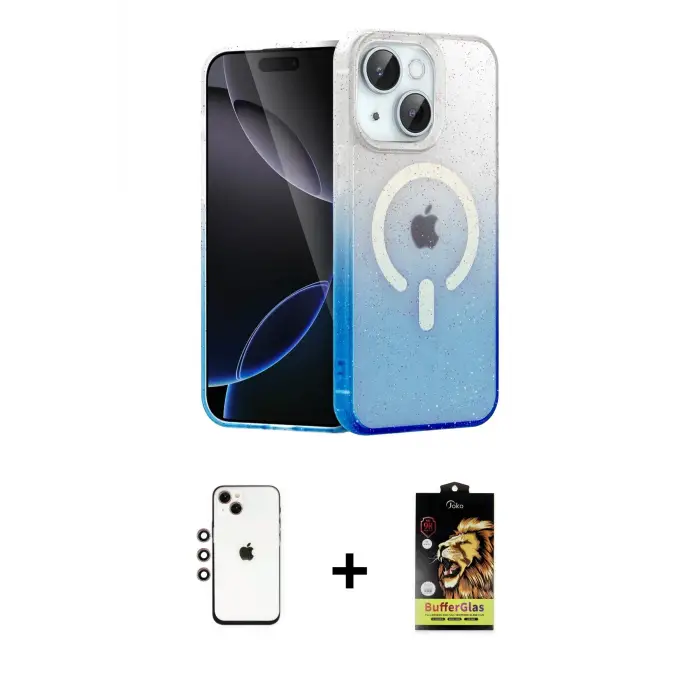 ieg™ iPhone 14 Kılıf Eksen Minimal Özel Seri - Siyah Buffer Cam Ekran Koruyucu + Shine Kamera Lens - GI