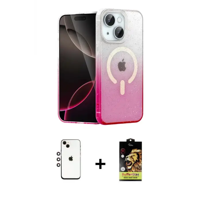 ieg™ iPhone 14 Kılıf Eksen Minimal Özel Seri - Siyah Buffer Cam Ekran Koruyucu + Shine Kamera Lens - GI