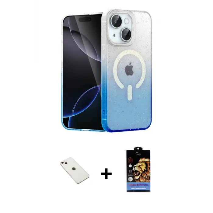 ieg™ iPhone 14 Kılıf Eksen Minimal Özel Seri - Siyah Buffer Hayalet Cam Ekran Koruyucu + Diamond Kamera Lens - PE