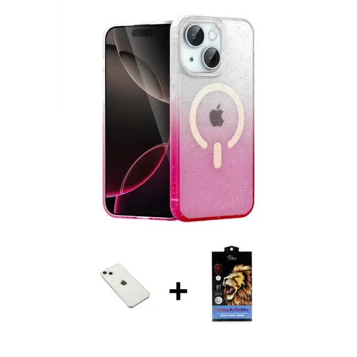 ieg™ iPhone 14 Kılıf Eksen Minimal Özel Seri - Siyah Buffer Hayalet Cam Ekran Koruyucu + Diamond Kamera Lens - PE
