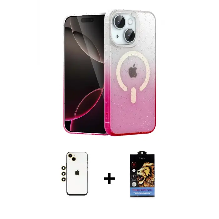 ieg™ iPhone 14 Kılıf Eksen Minimal Özel Seri - Siyah Buffer Hayalet Cam Ekran Koruyucu + Shine Kamera Lens - GD