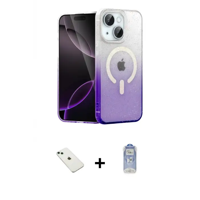 ieg™ iPhone 14 Kılıf Eksen Minimal Özel Seri - Siyah Joko Magic 5D Cam + Diamond Kamera Lens - YL