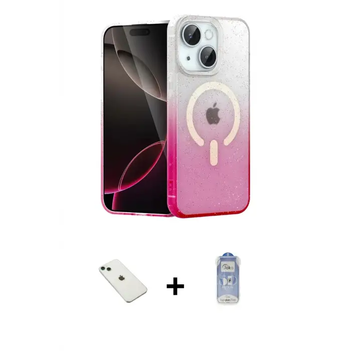 ieg™ iPhone 14 Kılıf Eksen Minimal Özel Seri - Siyah Joko Magic 5D Cam + Diamond Kamera Lens - YL