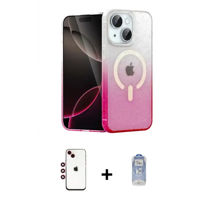 ieg™ iPhone 14 Kılıf Eksen Minimal Özel Seri - Siyah Joko Magic 5D Cam + Shine Kamera Lens - KI