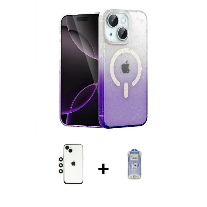 ieg™ iPhone 14 Kılıf Eksen Minimal Özel Seri - Siyah Joko Magic 5D Cam + Shine Kamera Lens - YL