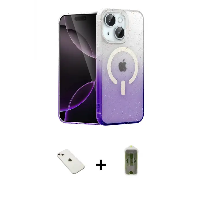 ieg™ iPhone 14 Kılıf Eksen Minimal Özel Seri - Siyah Joko Magic 5D Hayalet Cam + Diamond Kamera Lens - PE
