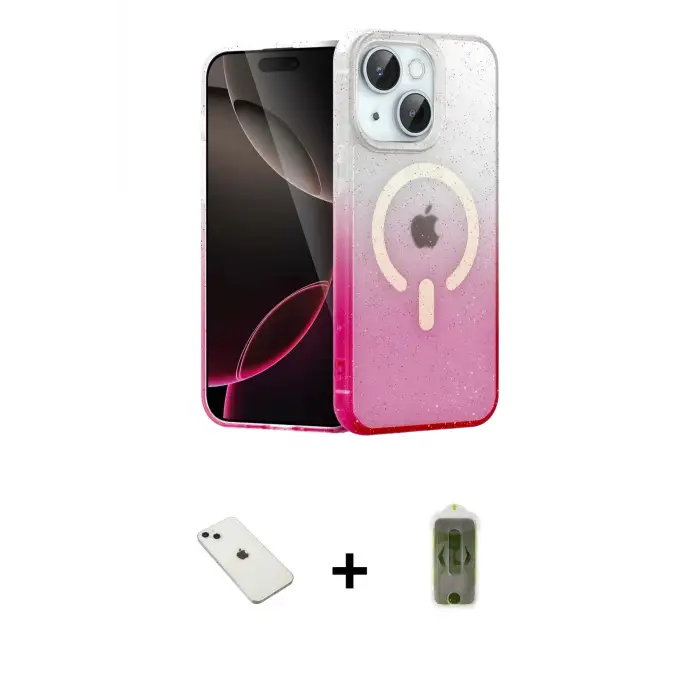 ieg™ iPhone 14 Kılıf Eksen Minimal Özel Seri - Siyah Joko Magic 5D Hayalet Cam + Diamond Kamera Lens - SABE