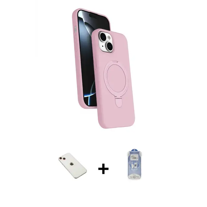 ieg™ iPhone 14 Kılıf İz Işık Koleksiyonu - Siyah Joko Magic 5D Cam + Diamond Kamera Lens - KI